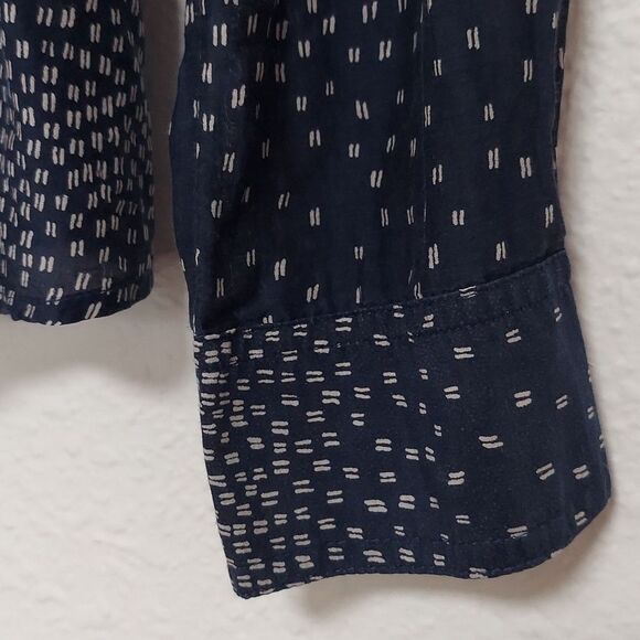 Silk & Cotton Blue Abstract Semi-Sheer Button Up Blouse Size Small - Picture 4 of 8